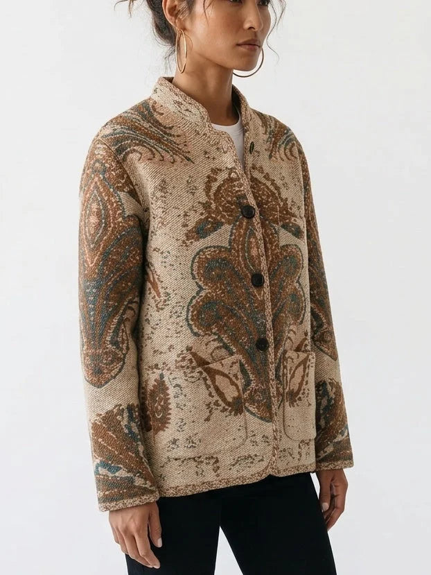 Paisley Jacquard Jacket with Button Front - Jackets