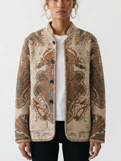 Paisley Jacquard Jacket with Button Front - Jackets