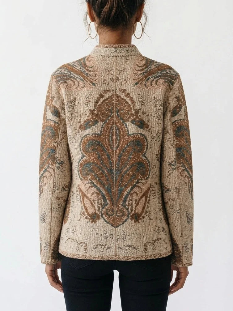 Paisley Jacquard Jacket with Button Front - Jackets