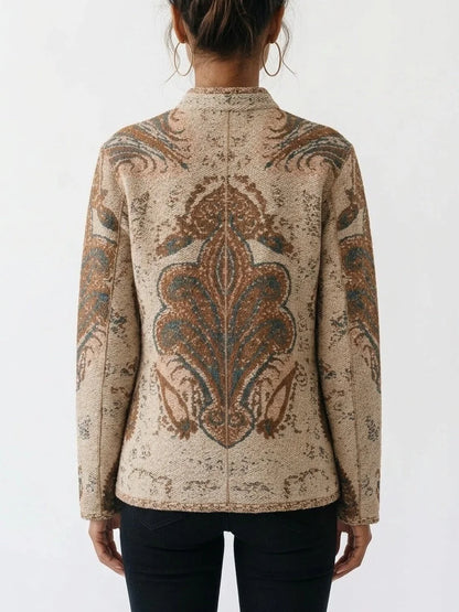 Paisley Jacquard Jacket with Button Front - Jackets