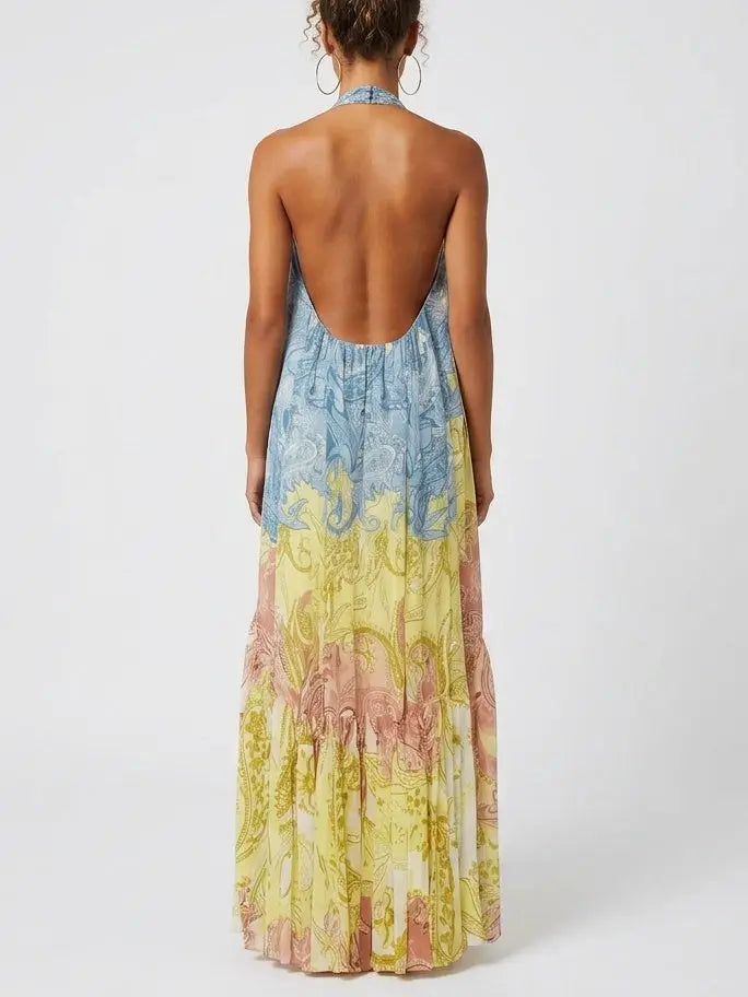 Paisley Print Braided Halter Maxi Dress - Dresses