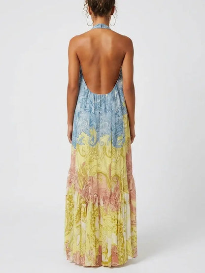 Paisley Print Braided Halter Maxi Dress - Dresses