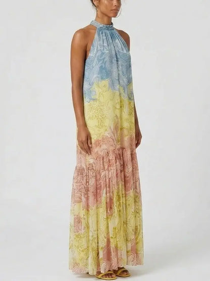Paisley Print Braided Halter Maxi Dress - Dresses