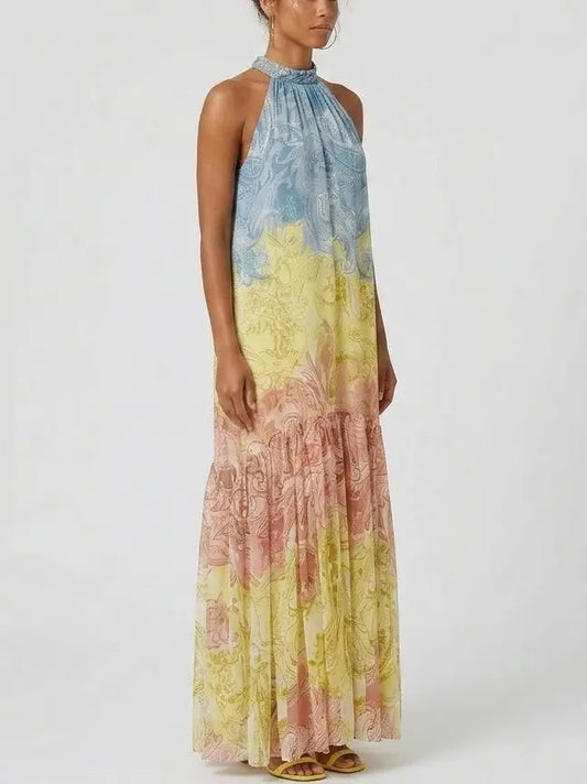 Paisley Print Braided Halter Maxi Dress - Dresses