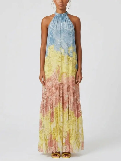 Paisley Print Braided Halter Maxi Dress - Dresses