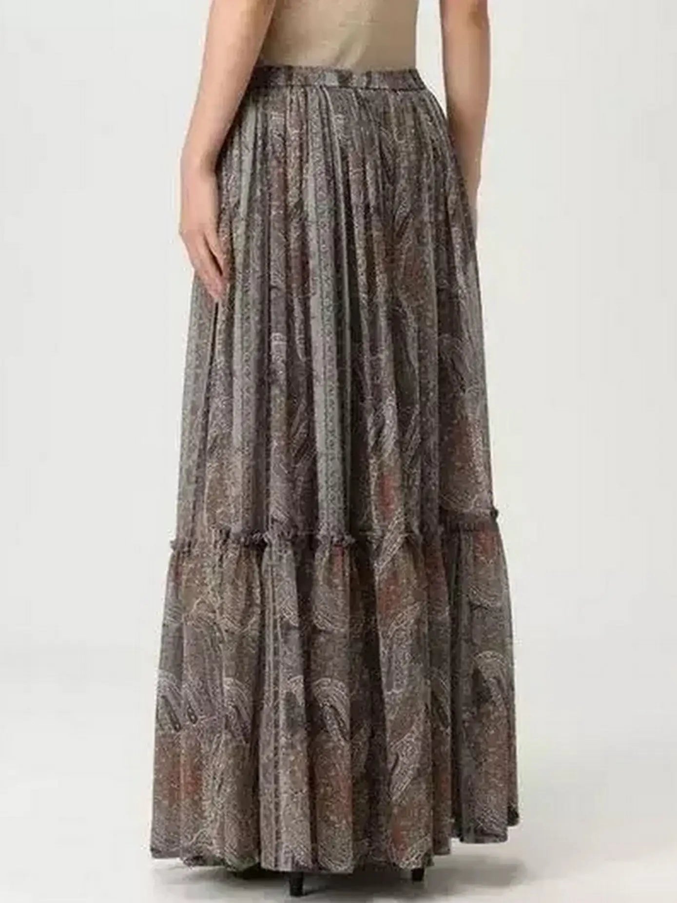 Paisley Print Pleated Long Silk Skirt - Skirts