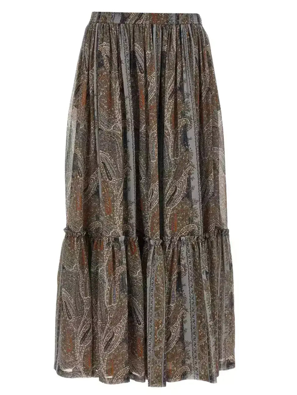 Paisley Print Pleated Long Silk Skirt - Skirts