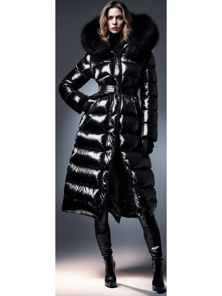 Paneled Puffer Coat with Removable Fur, Black - Branna Couture