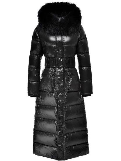 Paneled Puffer Coat with Removable Fur, Black - Branna Couture