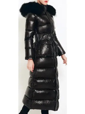 Paneled Puffer Coat with Removable Fur, Black - Branna Couture