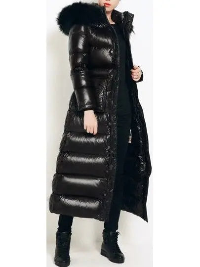 Paneled Puffer Coat with Removable Fur, Black - Branna Couture