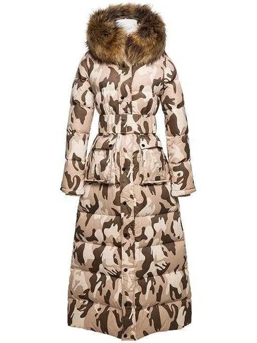 Paneled Puffer Coat with Removable Fur, Camouflage - Branna Couture