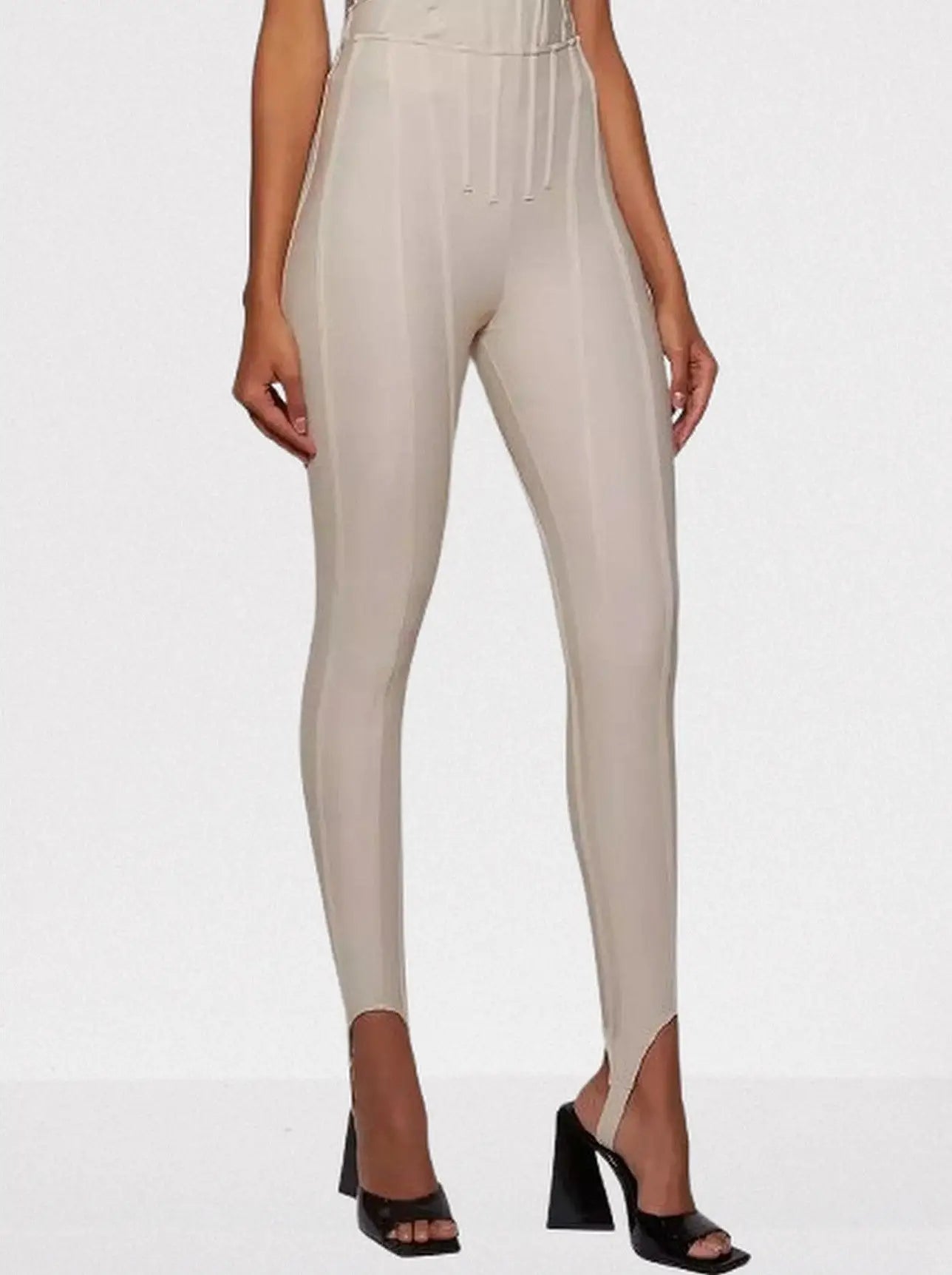Paneled Corset-Style High-Waist Leggings - Small / Greige - Jeans & Pants