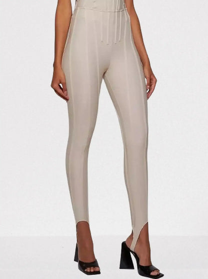 Paneled Corset-Style High-Waist Leggings - Small / Greige - Jeans & Pants