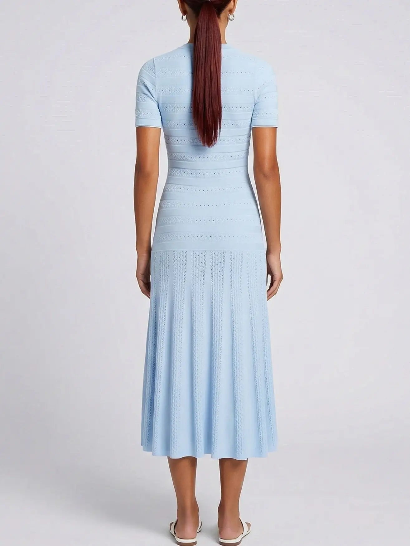 Paneled Jacquard Knit Fit-and-Flare Midi Dress - Dresses