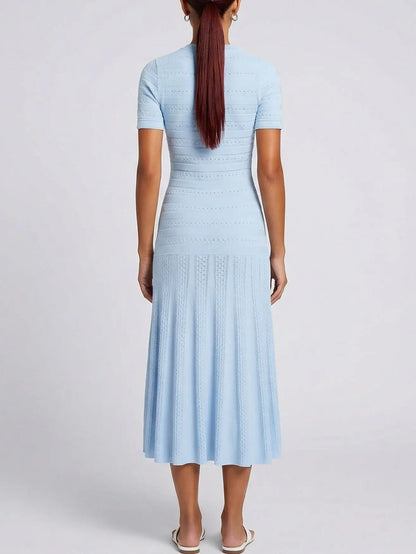 Paneled Jacquard Knit Fit-and-Flare Midi Dress - Dresses