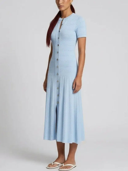 Paneled Jacquard Knit Fit-and-Flare Midi Dress - Dresses