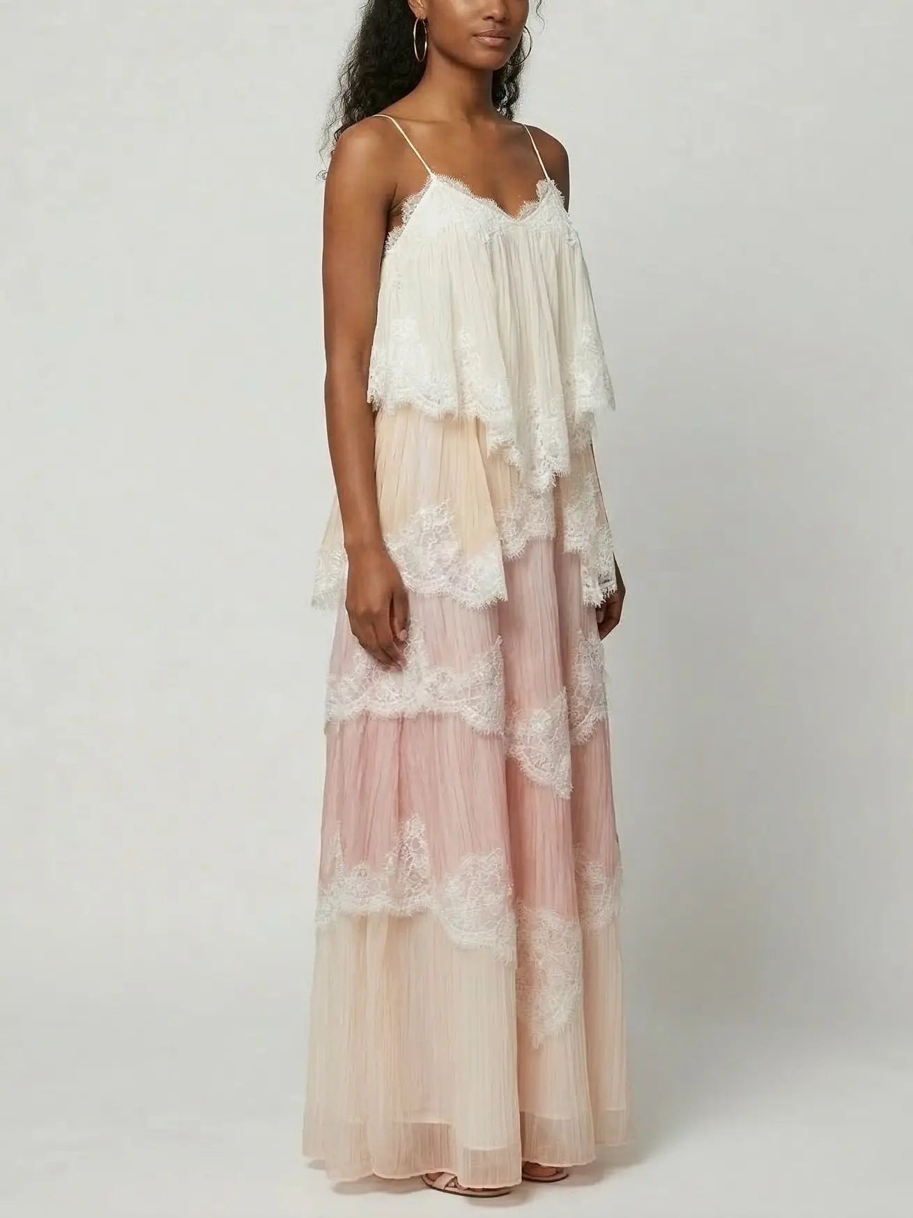 Pastel Layered Lace-Trim Chiffon Maxi Dress - Dresses