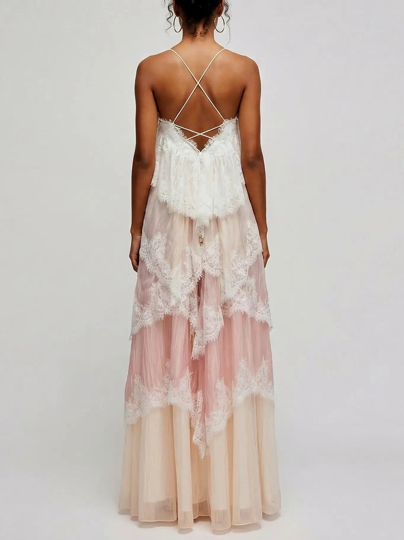Pastel Layered Lace-Trim Chiffon Maxi Dress - Dresses