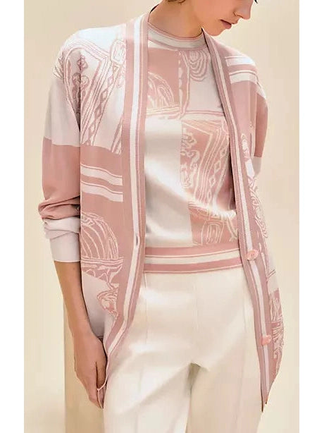 Patchwork Long-Sleeve Golf Cardigan in Dusty Rose - Branna Couture