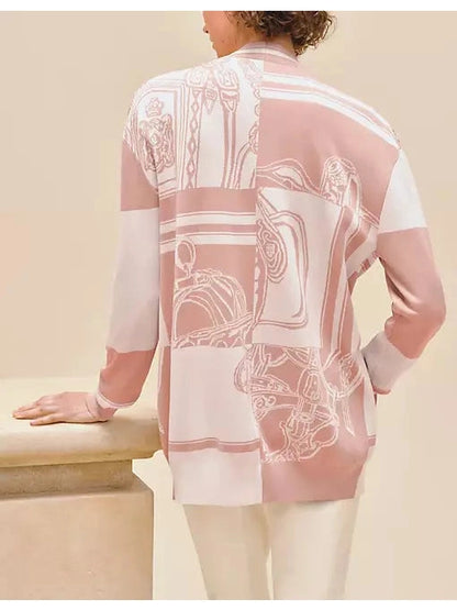 Patchwork Long-Sleeve Golf Cardigan in Dusty Rose - Branna Couture