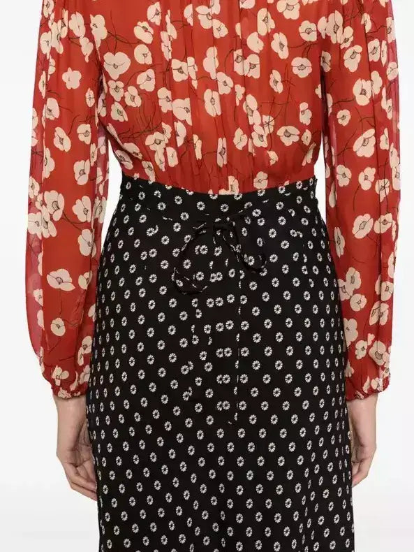 Patchwork Floral Print Long-Sleeve Dress - Dresses