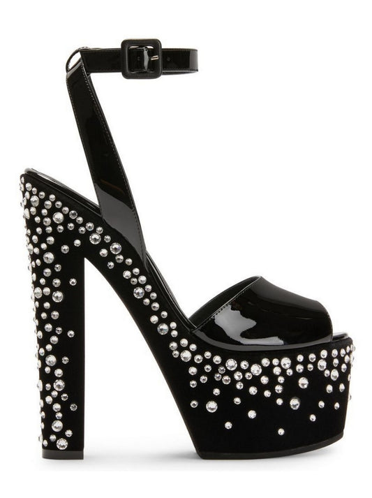 Women’s Patent Leather Studded Platform Sandals in Black Branna Couture