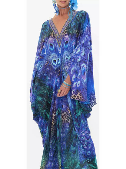 Peacock Rock T Shape Long Kaftan Dress - Branna Couture