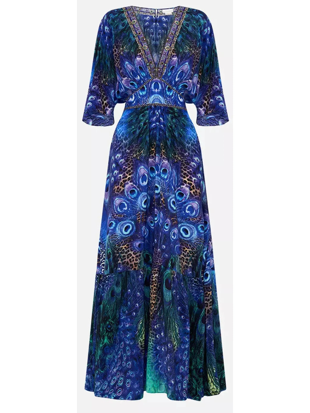 Peacock Rock Waisted Dress with Hem Ruffle - Branna Couture