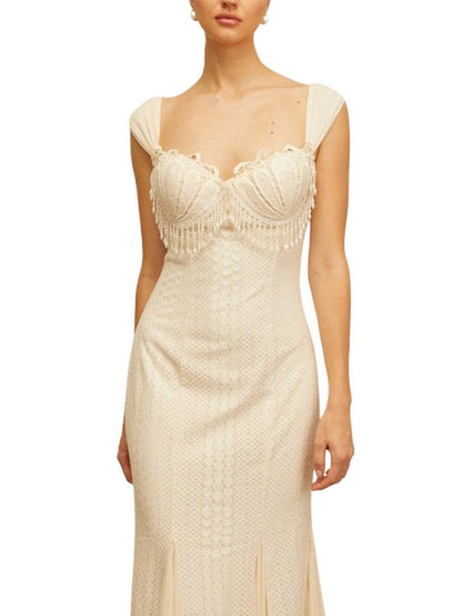 Pearl-Fringed Flared-Hem Maxi Dress - Dresses