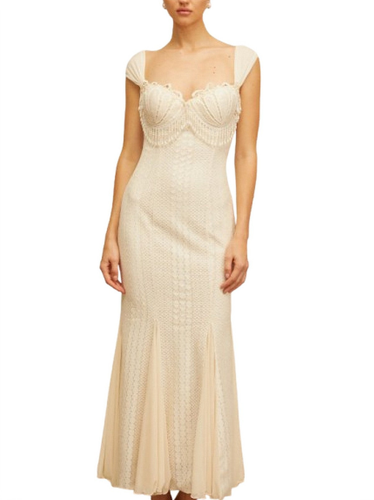 Pearl-Fringed Flared-Hem Maxi Dress - Dresses