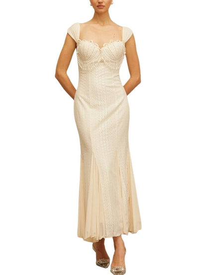 Pearl-Fringed Flared-Hem Maxi Dress - Dresses
