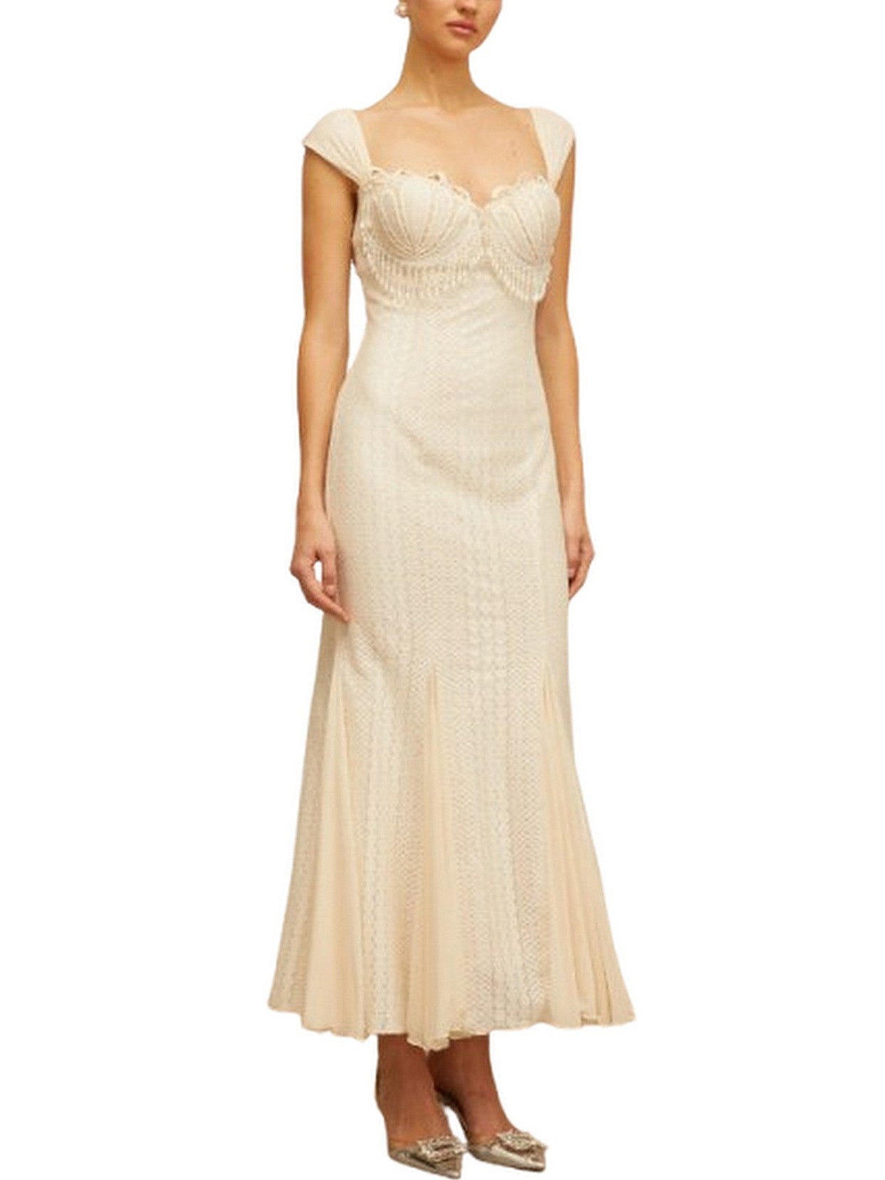 Pearl-Fringed Flared-Hem Maxi Dress - Dresses