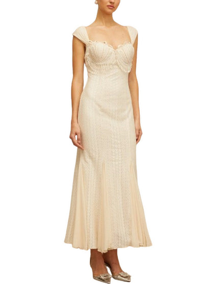 Pearl-Fringed Flared-Hem Maxi Dress - Dresses