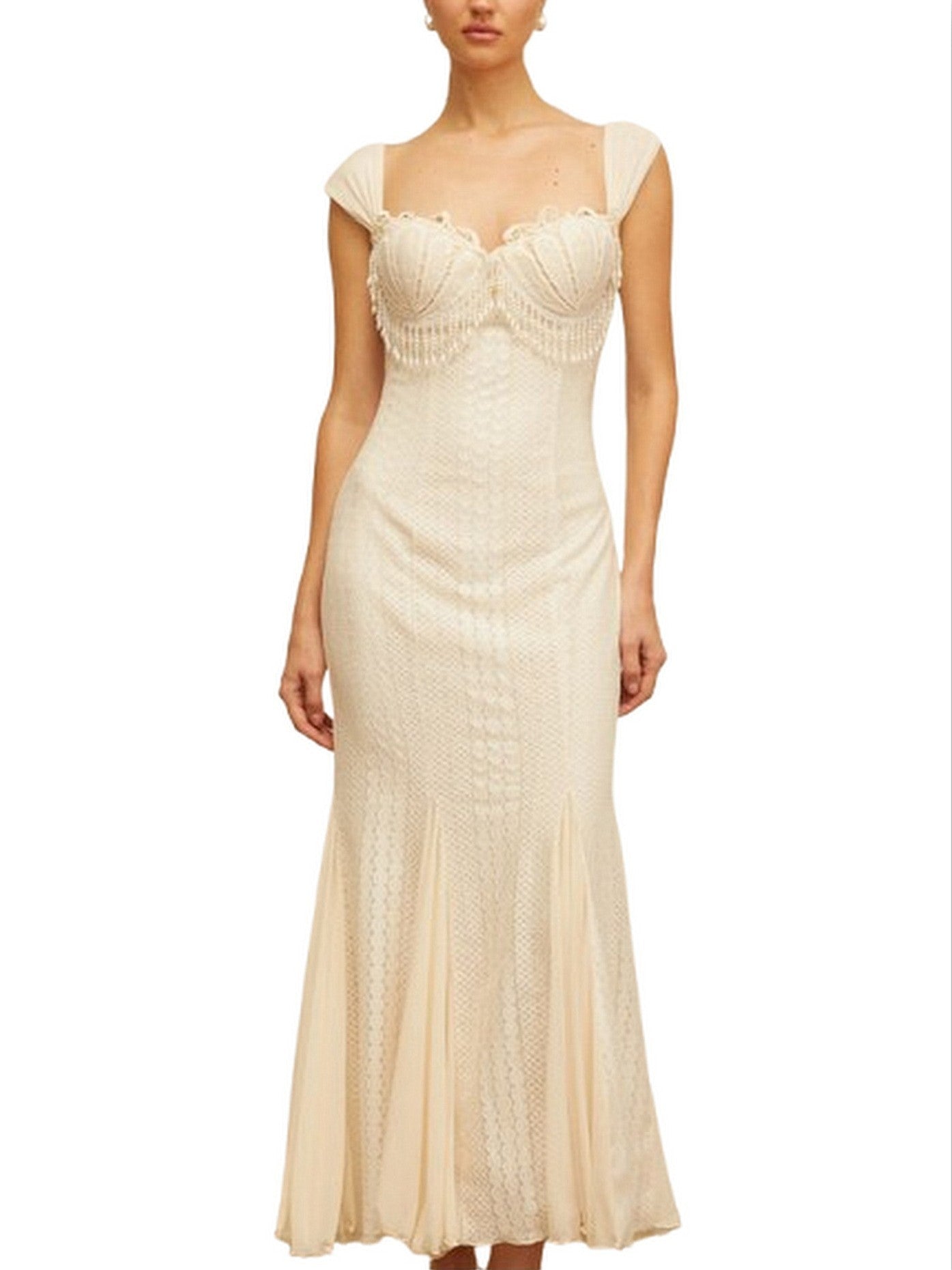 Pearl-Fringed Flared-Hem Maxi Dress - Dresses
