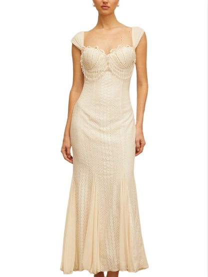 Pearl-Fringed Flared-Hem Maxi Dress - Dresses