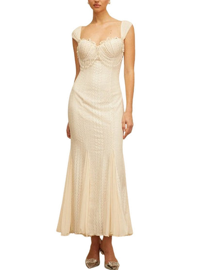 Pearl-Fringed Flared-Hem Maxi Dress - Dresses