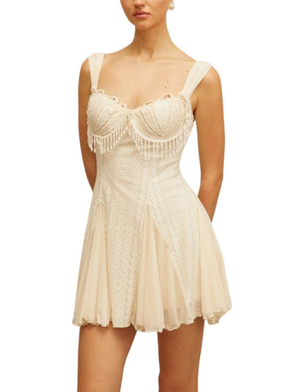 Pearl-Fringed Flared-Hem Mini Dress - Dresses