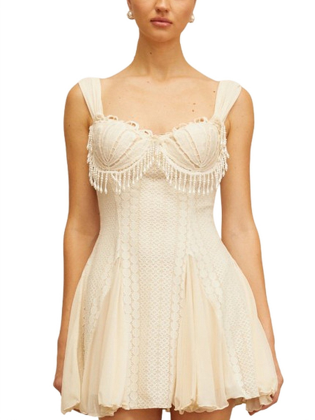 Pearl-Fringed Flared-Hem Mini Dress - Dresses