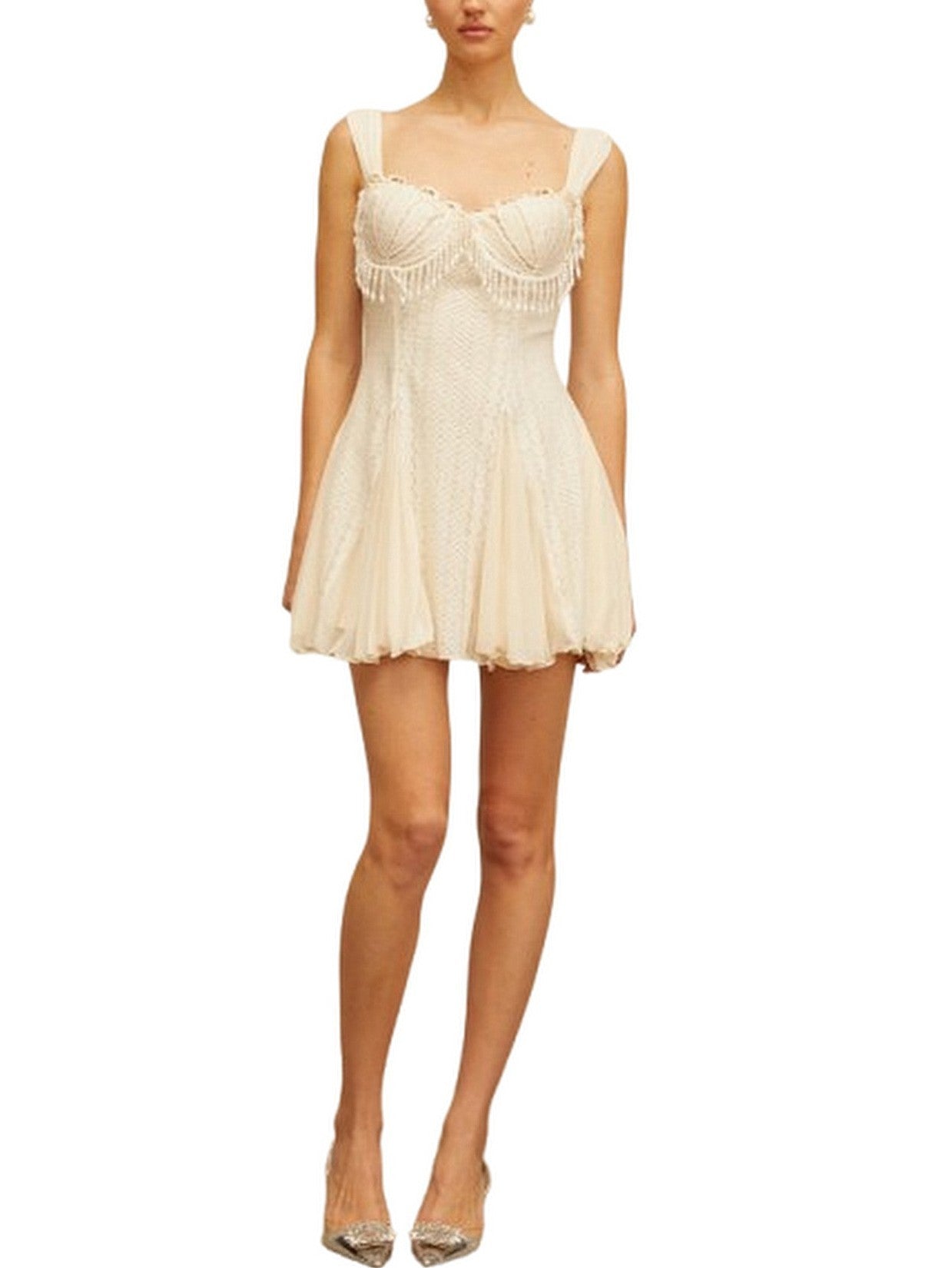 Pearl-Fringed Flared-Hem Mini Dress - Dresses