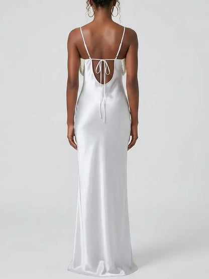 Pearl Draped Satin Slip Maxi Dress - Dresses