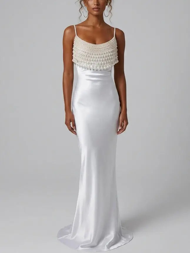Pearl Draped Satin Slip Maxi Dress - Dresses
