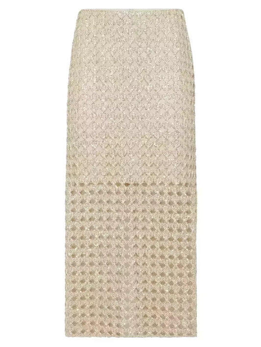 Perforated Wool Midi Skirt with Sequin Details - Small - Skirts