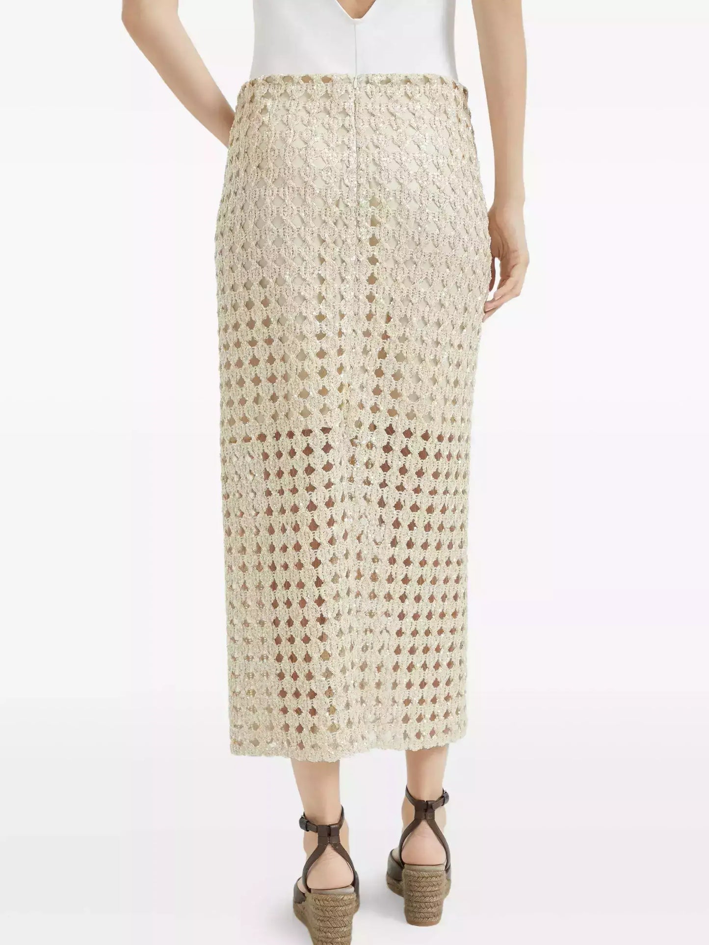 Perforated Wool Midi Skirt with Sequin Details - Skirts