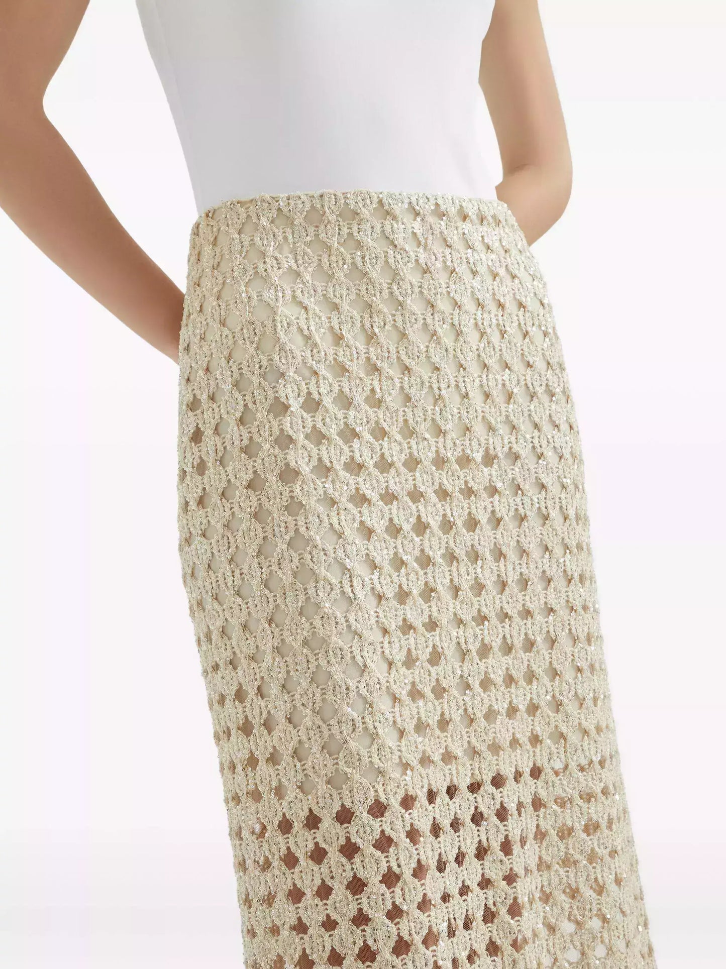Perforated Wool Midi Skirt with Sequin Details - Skirts