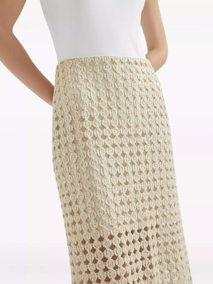 Perforated Wool Midi Skirt with Sequin Details - Skirts