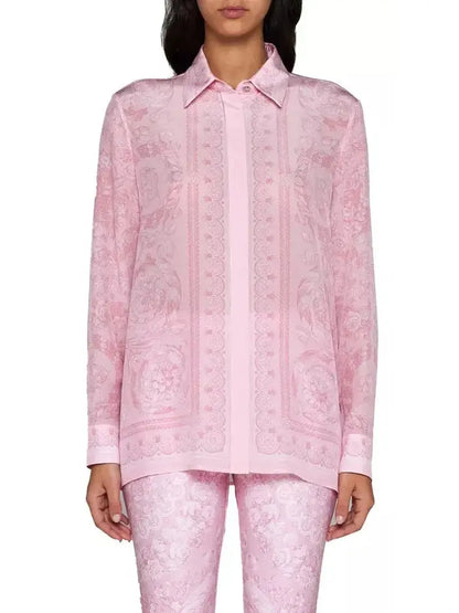 Pink Barocco Printed Silk Satin Shirt - Branna Couture