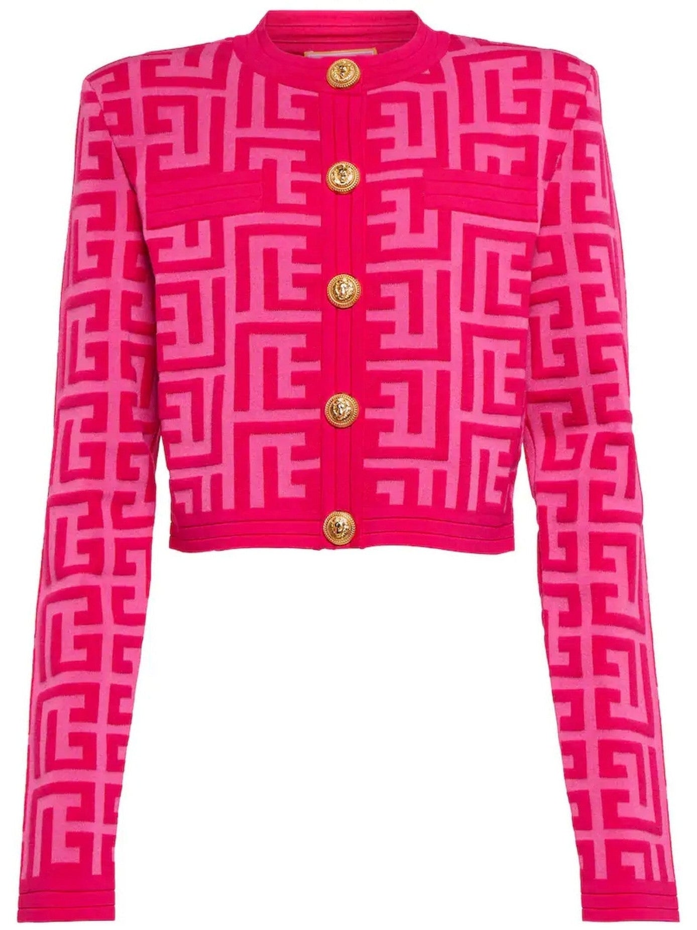 Pink Monogram Cropped Jacquard-Knit Cardigan - Branna Couture