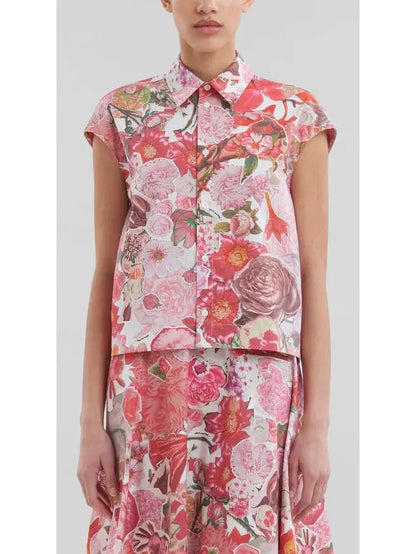 Pink Poplin Sleeveless Shirt with Requiem Print - Branna Couture