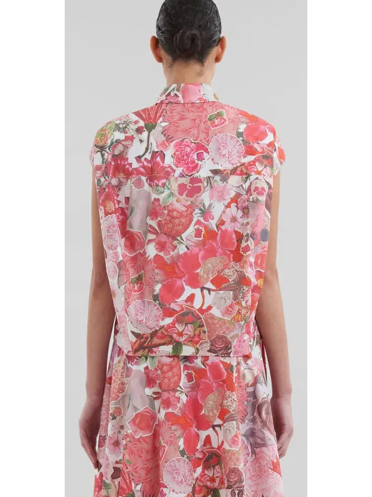 Pink Poplin Sleeveless Shirt with Requiem Print - Branna Couture